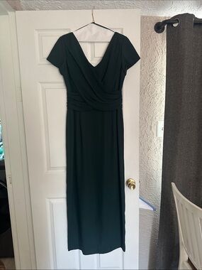 Liz Claiborne Deep Green Draped V-Neck Midi Dress